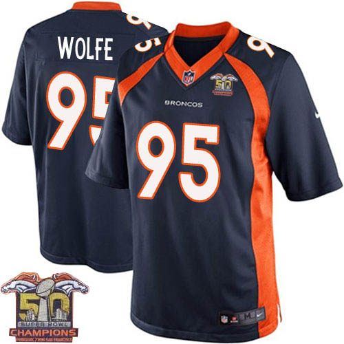 Youth Elite Derek Wolfe Super Bowl 50 Champions Nike Jersey Navy Blue Alternate - #95 NFL Denver Broncos
